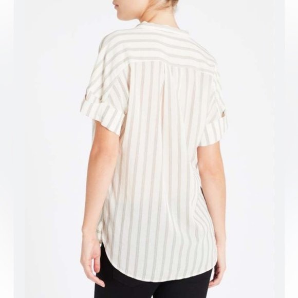 Frame Denim Clean Collar Short Sleeve Button Up Stripe Shirt - Picture 2 of 7